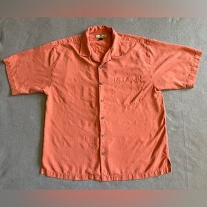 Tommy Bahama Men's Short Sleeve 100% Silk Shirt Orange Tropical Leaf Size Large